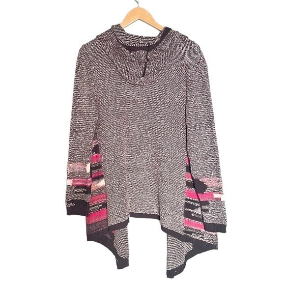 NWT Nic + Zoe Sweater Orchard Hooded Cardigan Black Maroon Multi Size Medium NEW - Picture 3 of 15